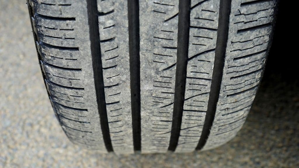 Close up of the tread on a tire